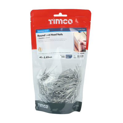 TIMCO Round Lost Head Nails A2 Stainless Steel - 40 x 2.65 - Pack Quantity - 10 Kg
