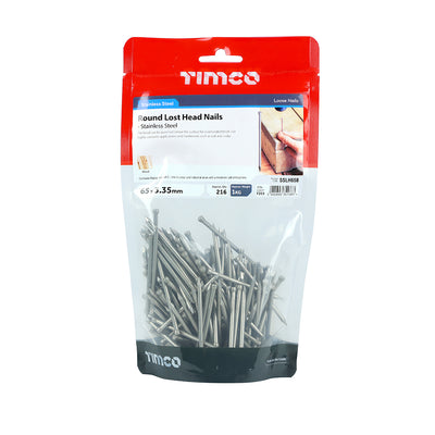 TIMCO Round Lost Head Nails A2 Stainless Steel - 65 x 3.35 - Pack Quantity - 1 Kg