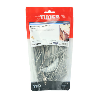 TIMCO Round Lost Head Nails A2 Stainless Steel - 65 x 3.35 - Pack Quantity - 1 Kg