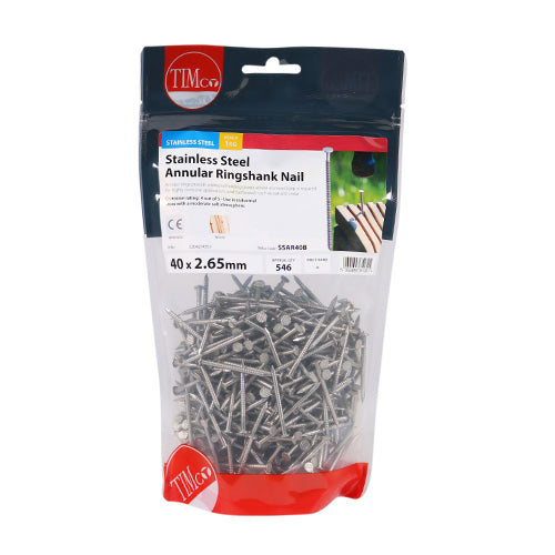 TIMCO Annular Ringshank Nails A2 Stainless Steel - 50 x 2.65 - Pack Quantity - 10 Kg