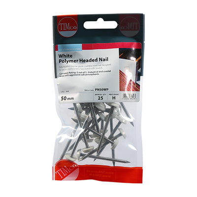 TIMCO Polymer Headed Nails A4 Stainless Steel White - 50mm - Pack Quantity - 25 Kg