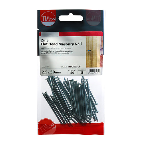 TIMCO Masonry Nails Zinc - 2.5 x 50 - Pack Quantity - 50