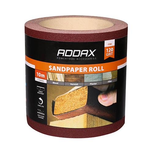 TIMco Sandpaper Roll 120 Grit Red - 115mm x 10m - 1 Piece