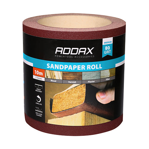 TIMco Sandpaper Roll 80 Grit Red - 115mm x 10m - 1 Piece