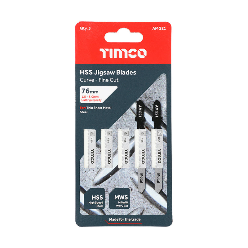 TIMco Jigsaw Blades Metal Cutting HSS Blades - T218A - 5 Pieces