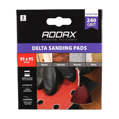 TIMco Delta Sanding Pads 240 Grit Red - 95 x 95mm - 5 Pieces