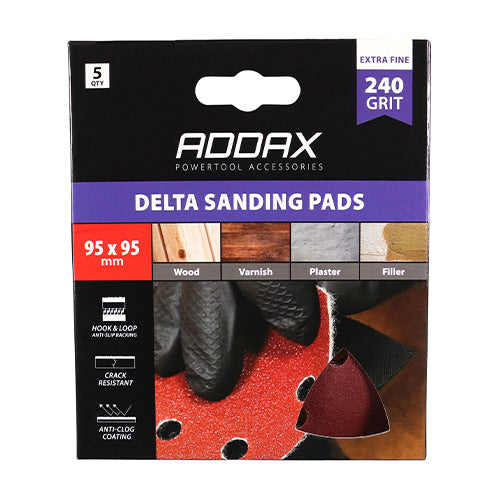 TIMco Delta Sanding Pads 240 Grit Red - 95 x 95mm - 5 Pieces
