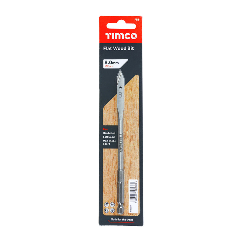 TIMco Flat Wood Bits - 8.0 x 152 - 1 Piece