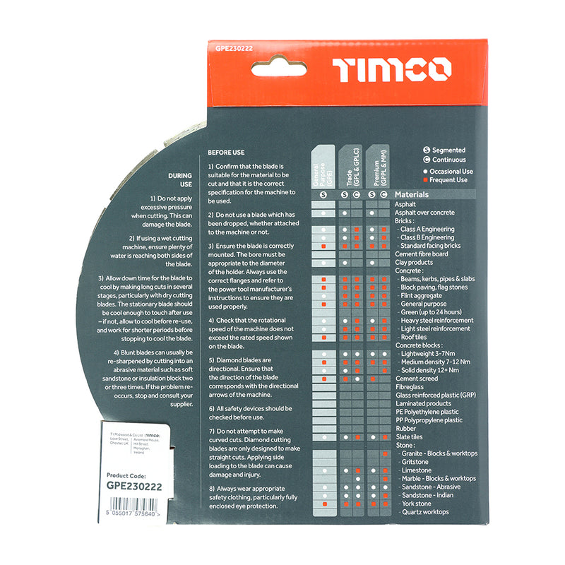 TIMco Premium Diamond Blade Segmented  - 230 x 22.2 - 1 Piece