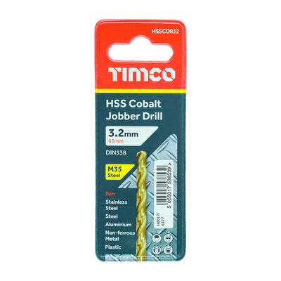 TIMco Ground Jobber Drills - Cobalt M35 - 3.2mm - 1 Piece
