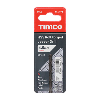 TIMco Roll Forged Jobber Drills HSS - 4.5mm - 10 Pieces