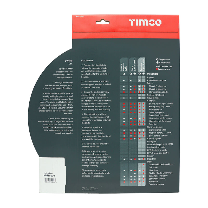 TIMco Premium Diamond Blade Continuous - 350 x 20 - 1 Piece