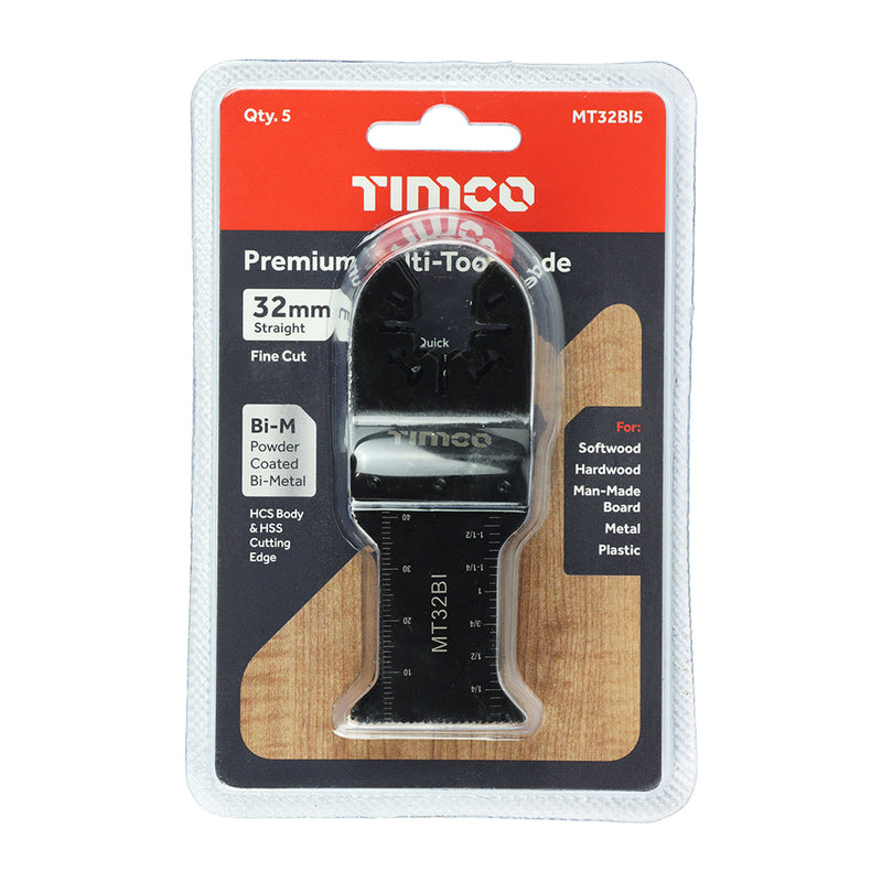 TIMco Multi-Tool Fine Cut Blades For Wood/Metal Bi-Metal - 32mm - 5 Pieces