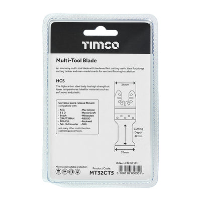TIMco Multi-Tool Coarse Cut Blades For Wood Carbon Steel - 32mm - 5 Pieces