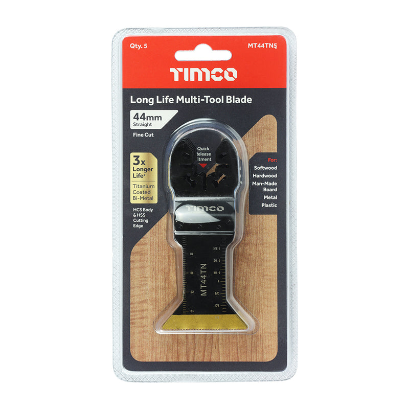 TIMco Multi-Tool Fine Cut Blades For Wood/Metal Titanium Coated Bi-Metal - 44mm - 5 Pieces
