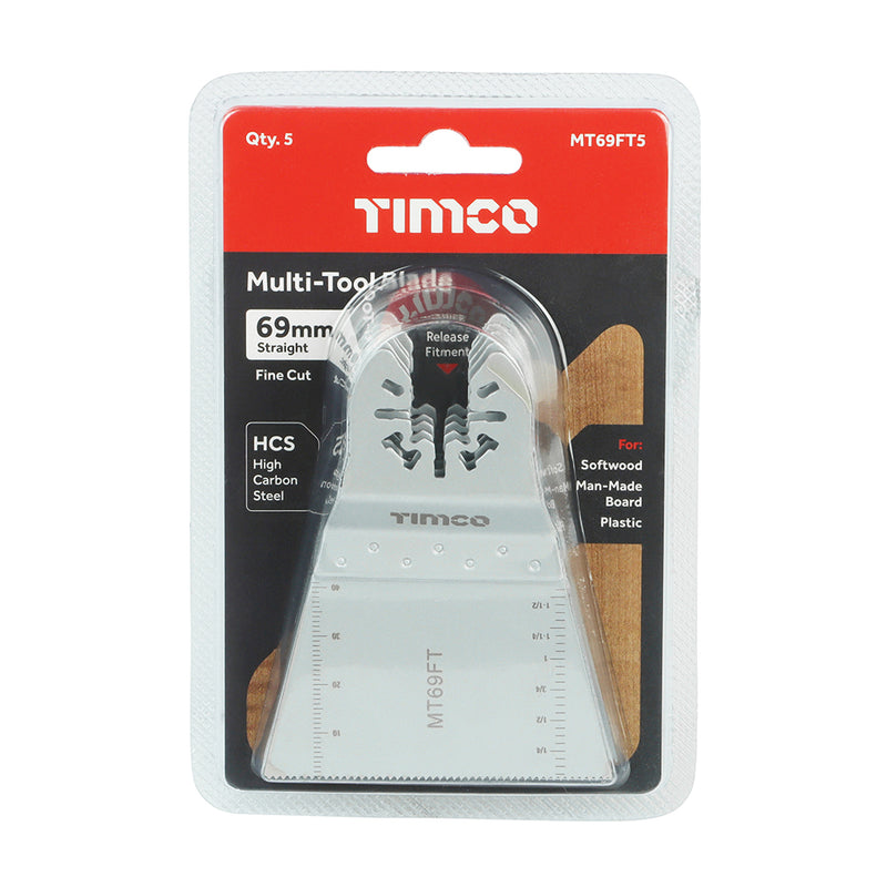 TIMco Multi-Tool Fine Cut Blades For Wood Carbon Steel - 69mm - 5 Pieces