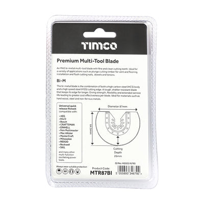 TIMco Multi-Tool Radial Blade For Wood / Metal Bi-Metal - Dia. 87mm - 1 Piece