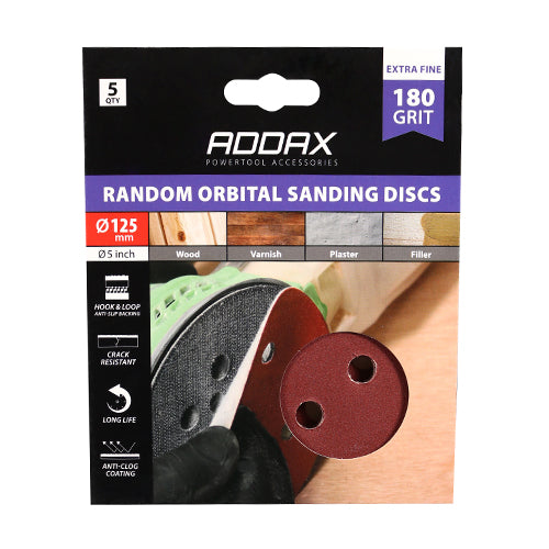 TIMco Random Orbital Sanding Discs 180 Grit Red - 125mm - 5 Pieces