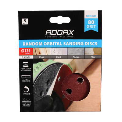 TIMco Random Orbital Sanding Discs 80 Grit Red - 125mm - 5 Pieces