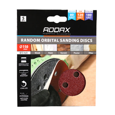TIMco Random Orbital Sanding Discs Mixed Red - 150mm (80/120/180) - 5 Pieces