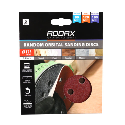 TIMco Random Orbital Sanding Discs Mixed Red - 125mm (80/120/180) - 5 Pieces