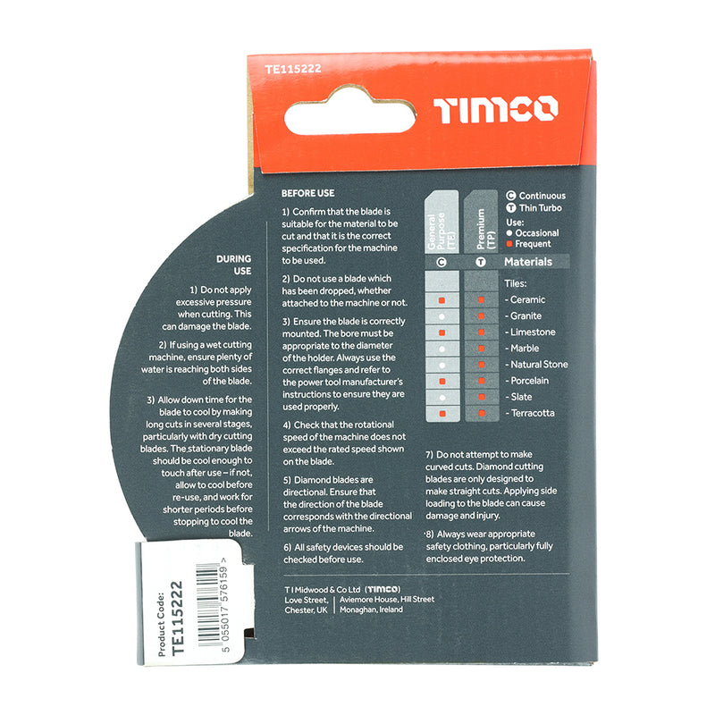 TIMco General Purpose Tile & Ceramic Blade - 115 x 22.2 - 1 Piece