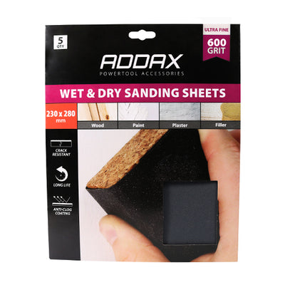 TIMco Wet & Dry Sanding Sheets 600 Grit Black - 230 x 280mm - 5 Pieces