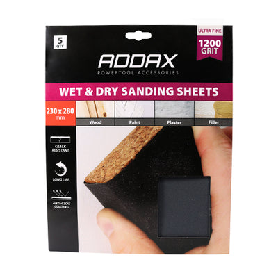 TIMco Wet & Dry Sanding Sheets 1200 Grit Black - 230 x 280mm - 5 Pieces