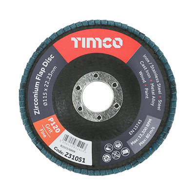 TIMco Set of Flap Discs Zirconium Type 29 Conical P120 Grit - 115 x 22.23 - 10 Pieces