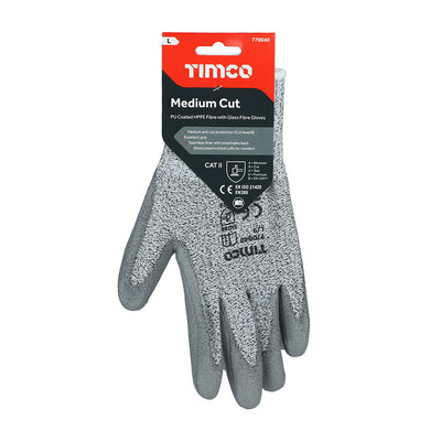 TIMCO Medium Cut PU Coated HPPE Fibre with Glass Fibre Gloves - Large