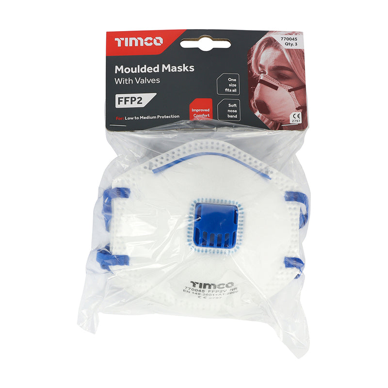 TIMCO FFP2 Moulded Valved Masks - One Size - Pack Quantity 3