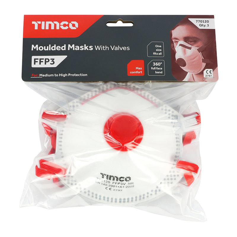 TIMCO FFP3 Moulded Valved Masks - One Size 360 Degree Full Face Mask