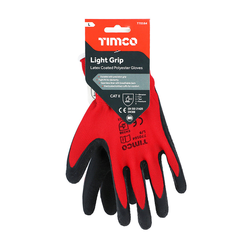 TIMCO Light Grip Glove Crinkle Latex Coated Polyester Gloves - Large