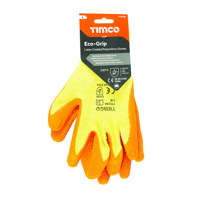 TIMCO Eco Grip Crinkle Latex Coated Polycotton Gloves - Large