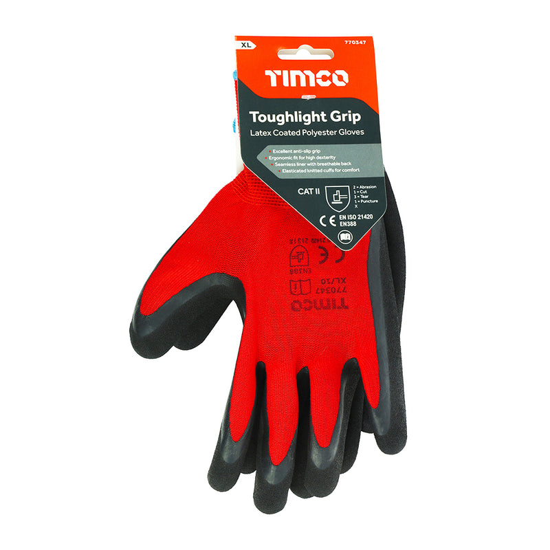 TIMCO Toughlight Grip Sandy Latex Coated Polyester Gloves - X Large