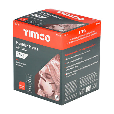 TIMCO FFP2 Moulded Valved Masks - One Size - Pack Quantity 10