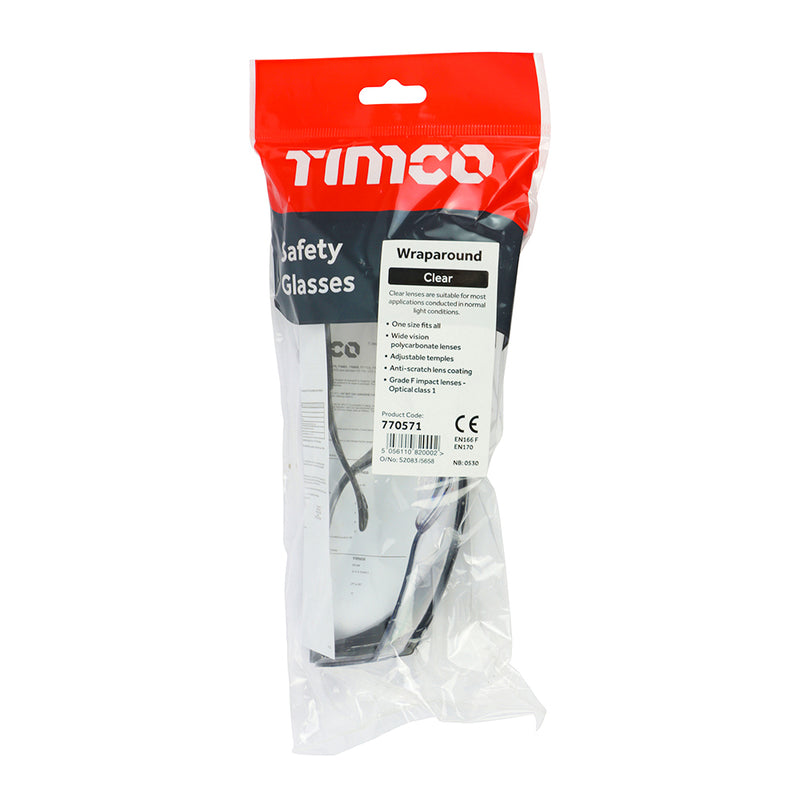 TIMCO Wraparound Safety Glasses Clear - One Size