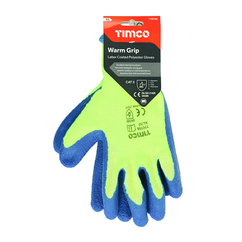 TIMCO Warm Grip Crinkle Latex Coated Polyester Gloves - X Large