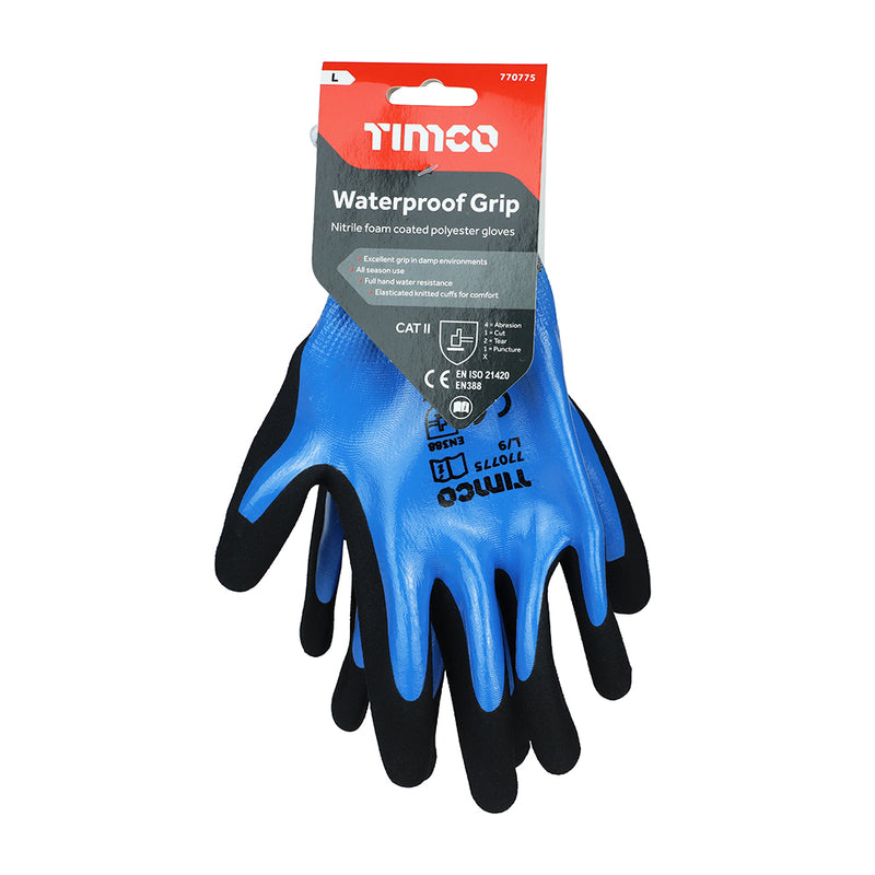 TIMCO Waterproof Grip Sandy Nitrile Foam Coated Polyester Gloves - Large