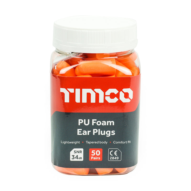 TIMCO Disposable PU Ear Plugs 50 Pairs - One Size