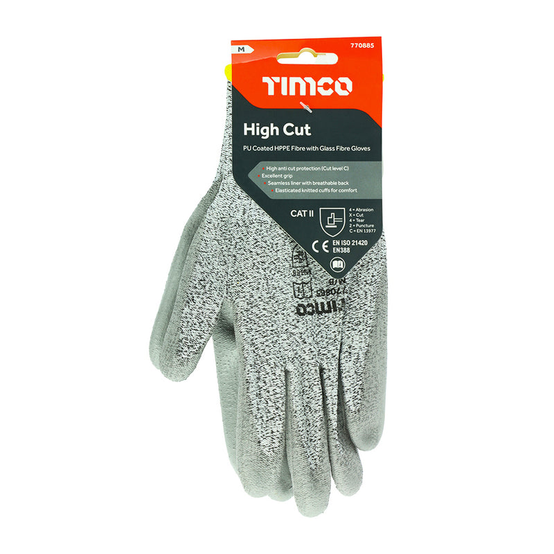 TIMCO High Cut PU Coated HPPE Fibre with Glass Fibre Gloves - Medium