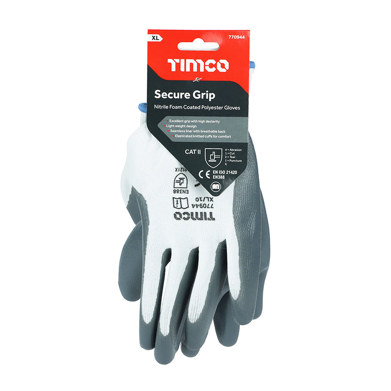 TIMCO Secure Grip Smooth Nitrile Foam Coated Polyester Gloves - X Large