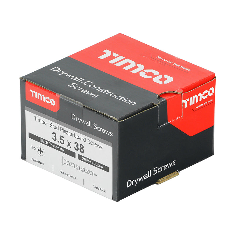 TIMco Drywall Coarse Thread Bugle Head Black Screws - 3.5 x 38 - 200 Pieces