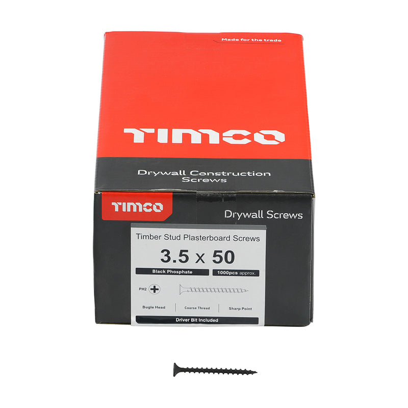 TIMco Drywall Coarse Thread Bugle Head Black Screws - 3.5 x 50 - 1000 Pieces