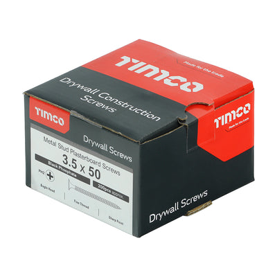 TIMco Drywall Fine Thread Bugle Head Black Screws - 3.5 x 50 - 200 Pieces