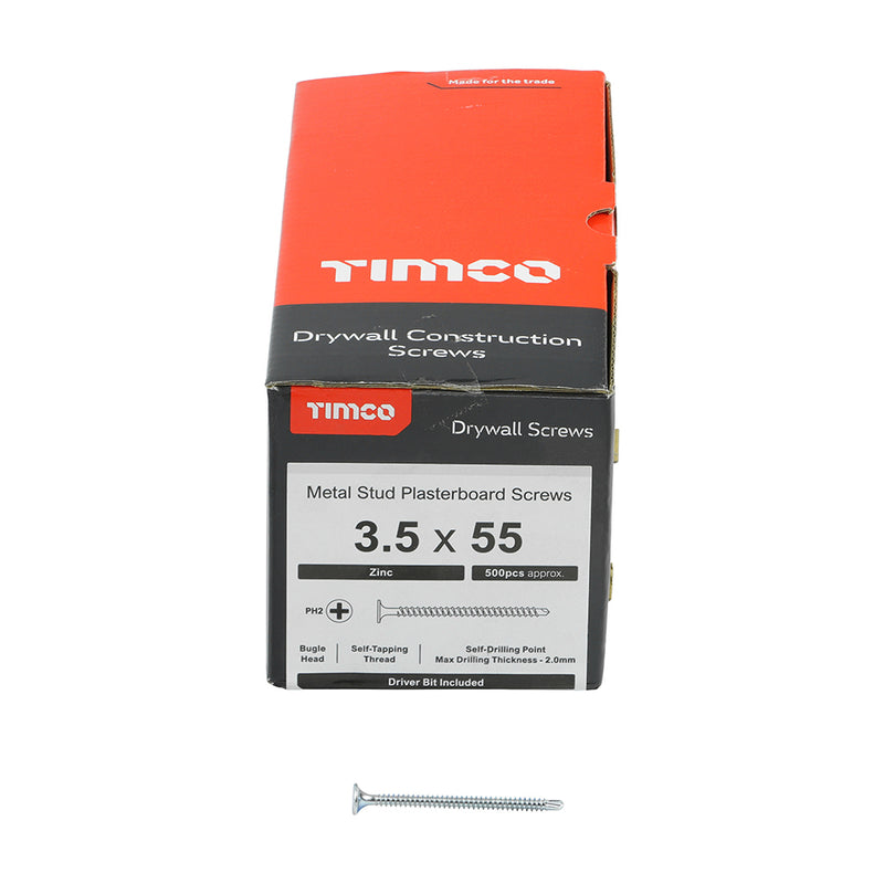 TIMco Drywall Self-Drilling Bugle Head Silver Screws - 3.5 x 55 - 500 Pieces