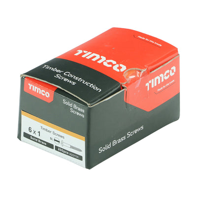 TIMco Solid Brass Round Head Woodscrews - 6 x 1 - 200 Pieces