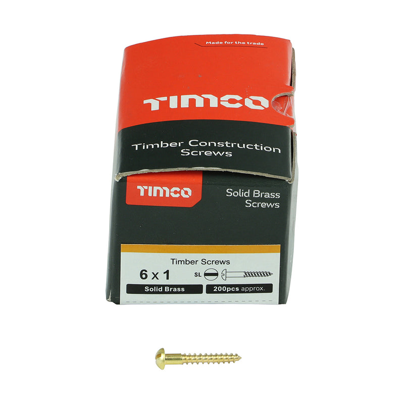 TIMco Solid Brass Round Head Woodscrews - 6 x 1 - 200 Pieces