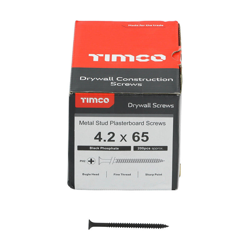 TIMco Drywall Fine Thread Bugle Head Black Screws - 4.2 x 75 - 500 Pieces