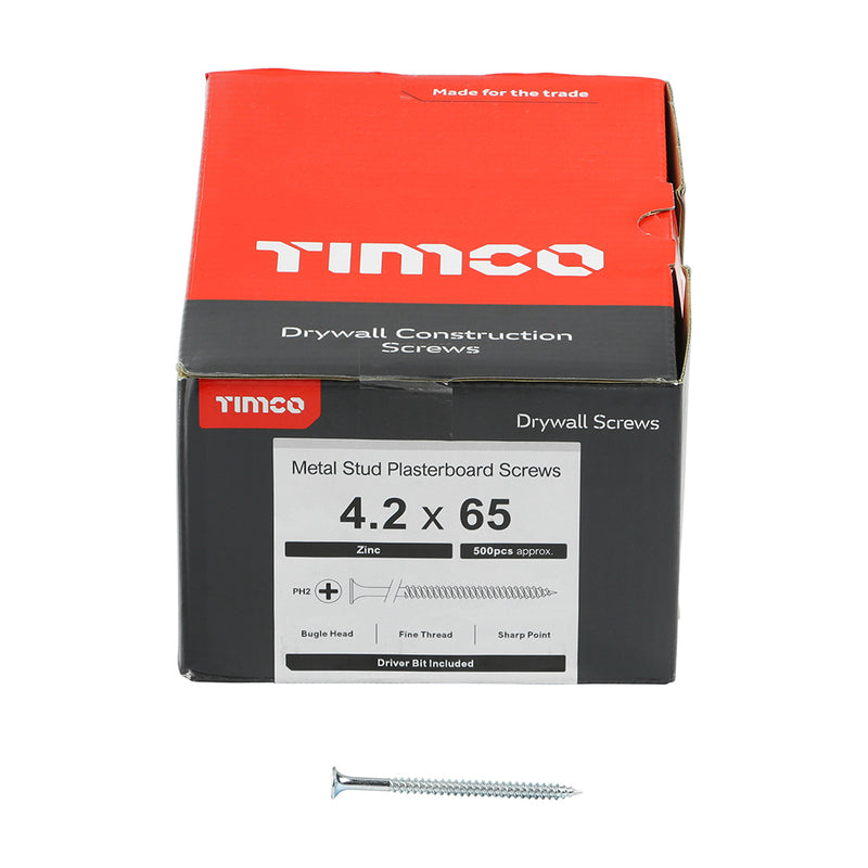 TIMco Drywall Fine Thread Bugle Head Silver Screws - 4.2 x 75 - 500 Pieces